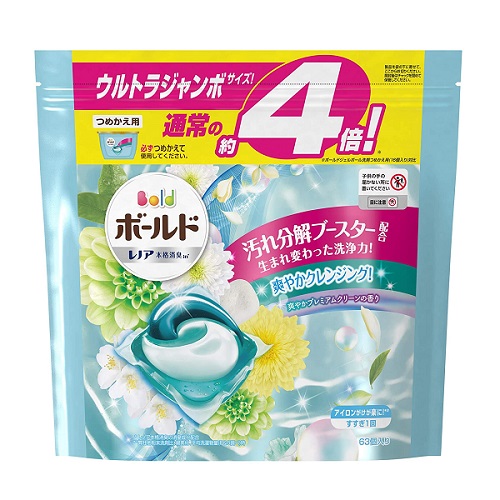 P&G ボールド ジェルボール3D 爽やかプレミアムクリーンの香り つめかえ用 ウルトラジャンボ 63個 (4)